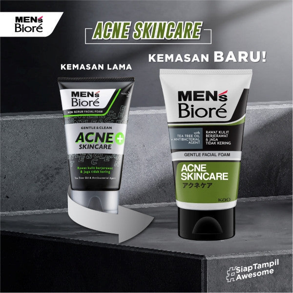 Men's Biore Non Scrub Sabun Muka Pria Untuk Kulit Berjerawat Acne Skincare Tea Tree Oil 100 gr - Facial Wash Twin Pack