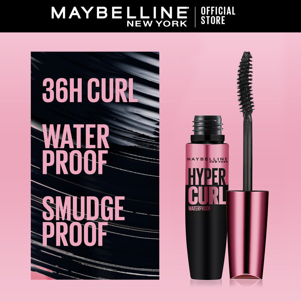 Maybelline Paket Makeup EYE Hypercurl Mascara + Hypersharp Eyeliner - Waterproof Maskara Eye Makeup Black Smudgeproof Panjang Tebal