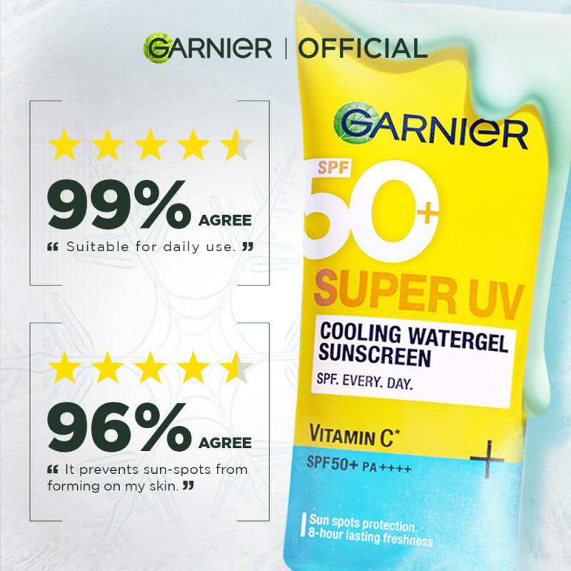 GARNIER Super UV Cooling Watergel Sunscreen SPF 50+ PA++++ Vitamin C Skincare - 30ml Sunscreen dengan sensasi dingin sunscreen spf 50 pa ++++