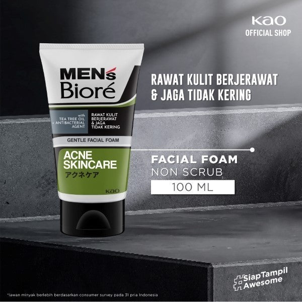 Men's Biore Non Scrub Sabun Muka Pria Untuk Kulit Berjerawat Acne Skincare Tea Tree Oil 100 gr - Facial Wash Twin Pack