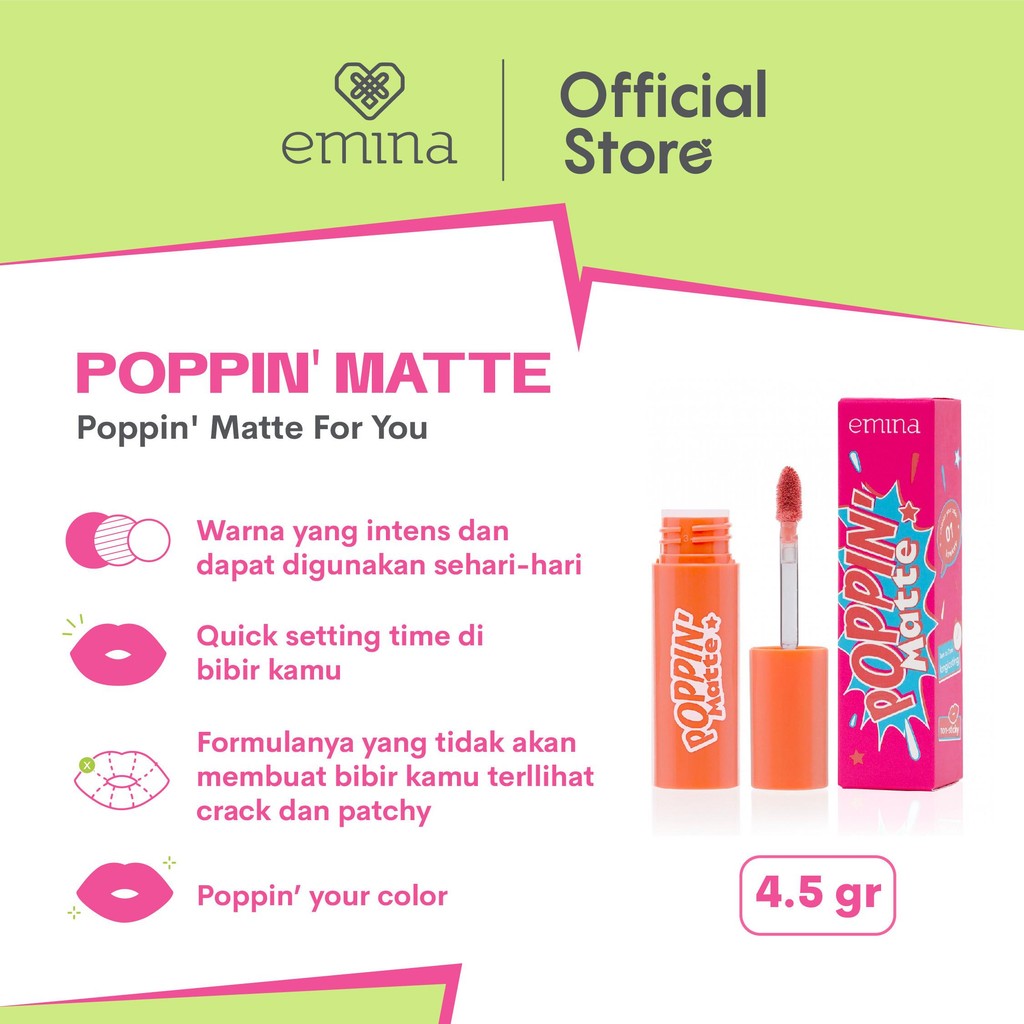 [TOP CREATOR'S PICK] Emina Poppin’ Matte 4.5 g - Lip Cream Matte Ringan, Long-lasting, Tidak Lengket
