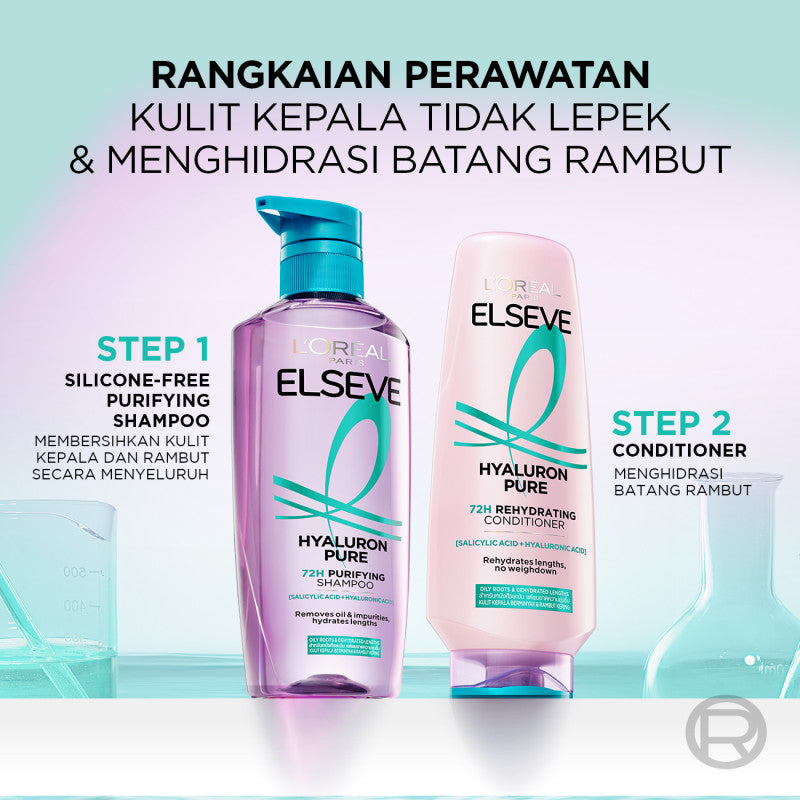 [NEW LAUNCH] L'Oreal Paris Hyaluron Pure 72H Purifying Shampoo - Perawatan Rambut Bebas Lepek dan Rambut Halus tahan hingga 72jam - Shampoo 400ml - Kulit Kepala Berminyak dan Rambut Kering