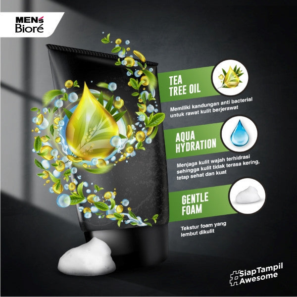 Men's Biore Non Scrub Sabun Muka Pria Untuk Kulit Berjerawat Acne Skincare Tea Tree Oil 100 gr - Facial Wash Twin Pack