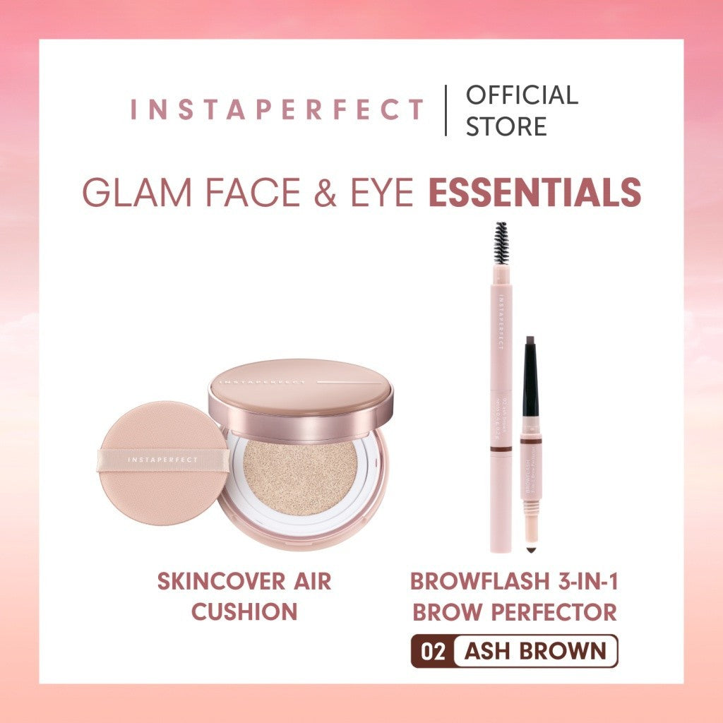 Instaperfect Glam Face & Eye Essentials Bundle (Skincover Air Cushion + Browflash 3-in-1 Brow Perfector)