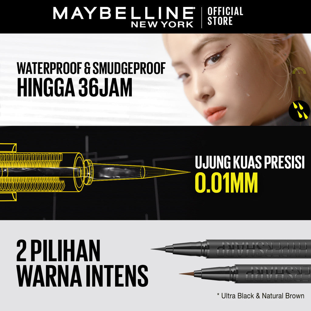Maybelline Paket Makeup EYE Hypercurl Mascara + Hypersharp Eyeliner - Waterproof Maskara Eye Makeup Black Smudgeproof Panjang Tebal