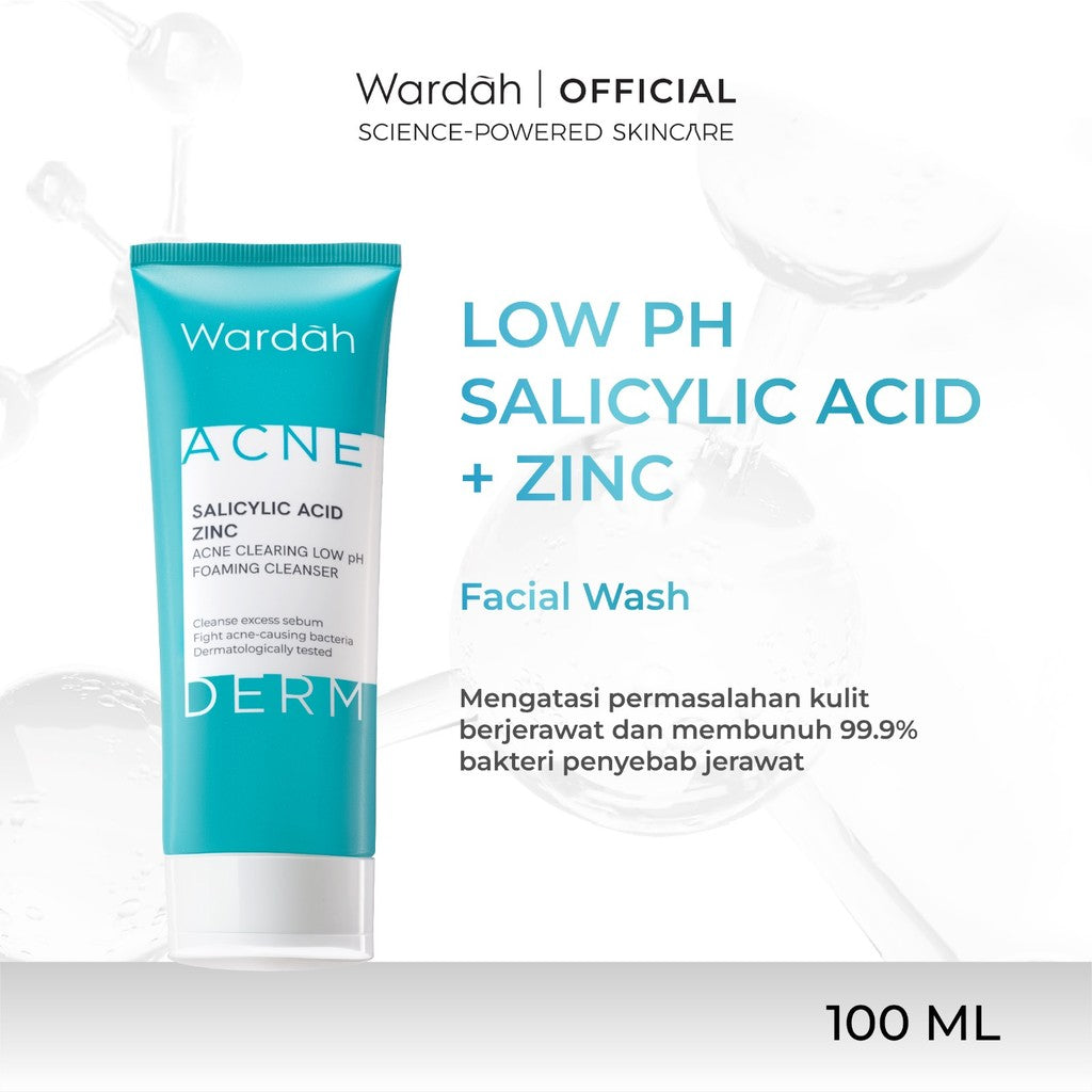 WARDAH Acnederm Salicylic Acid Zinc Acne Clearing Low pH Foaming Cleanser - Skincare