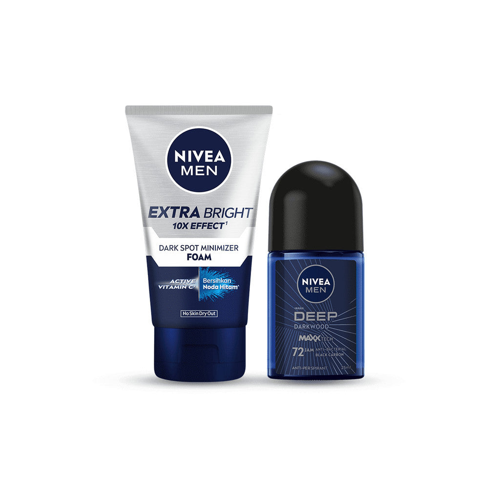 NIVEA MEN Travel Pack - Dark Spot Minimizer Facial Foam 50mL + Deodorant Deep Roll-On 25mL