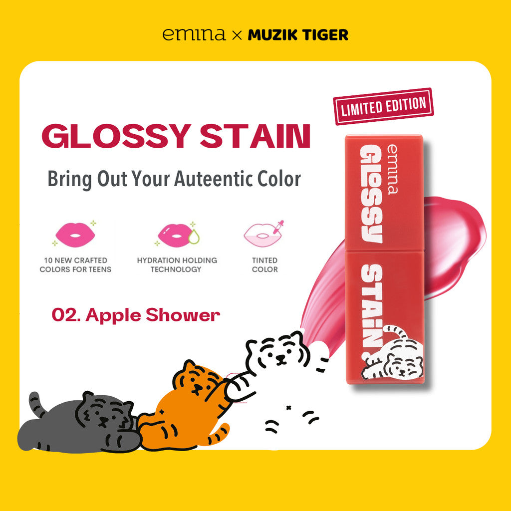 [SPECIAL 11.11] Emina Glossy Stain x Muzik Tiger 3 g - Melty Gel Lip Tint Glossy Finish, Tahan Lama dan Melembabkan