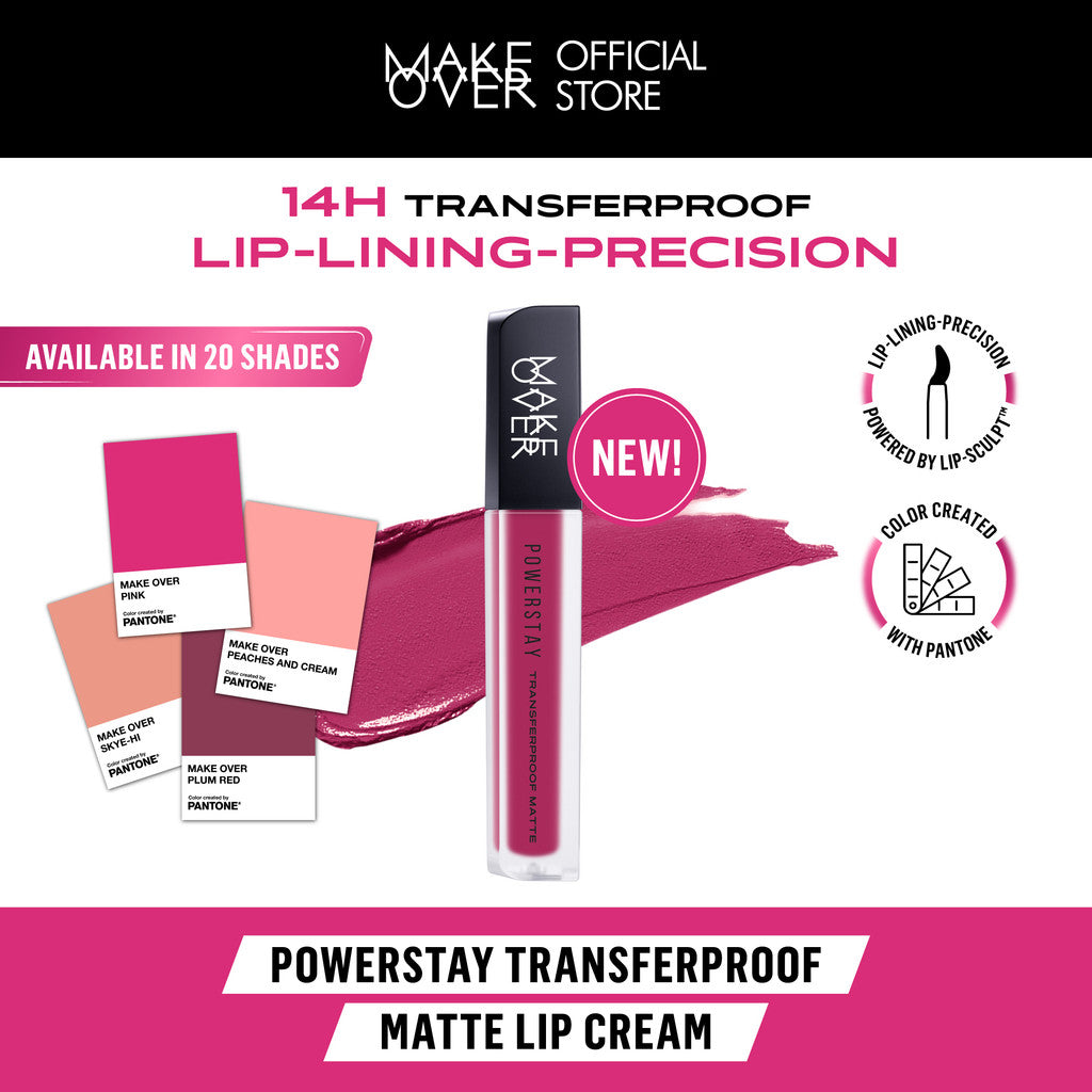 [TINTINTINWIN'S PICKS] MAKE OVER Powerstay Transferproof Matte Lip Cream - Lipcream x PANTONE Tahan Lama 14 Jam Lip Cream Tidak Kering Ringan Halus Kissproof Cocok untuk Ombre Lips Color Nude Lipstik BEST SELLER Lip Matte Lipstick 14H Make Up