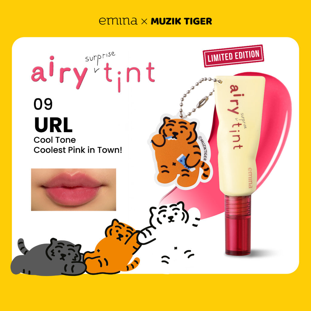 Emina Airy Surprise Tint x Muzik Tiger 3 g + Keychain - Lip Tint Ringan, Longlasting, Tahan Lama, Waterproof