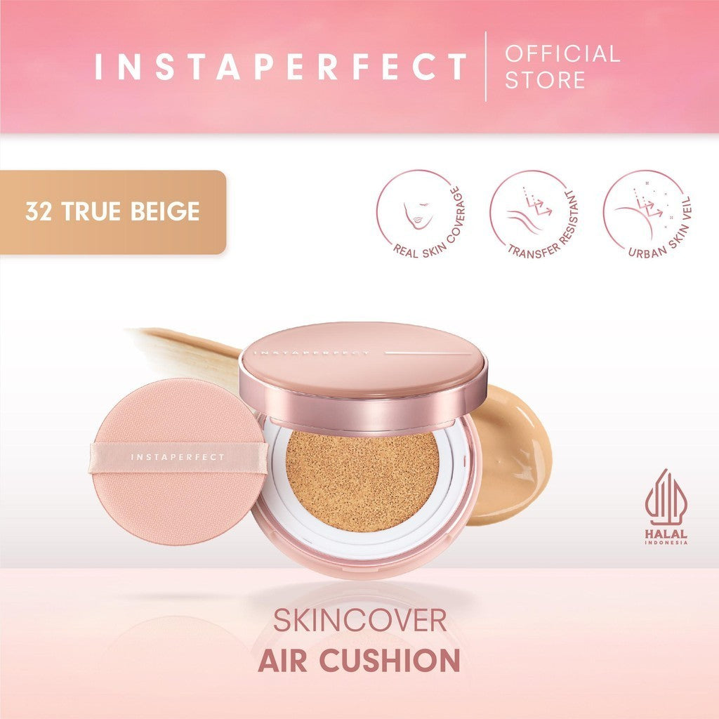 INSTAPERFECT Real Skin Cushion Complete Package (Skinover Air Cushion + Refill) Full Coverage Semi Matte Finish- Bundle Lengkap Make Up Tahan Lama