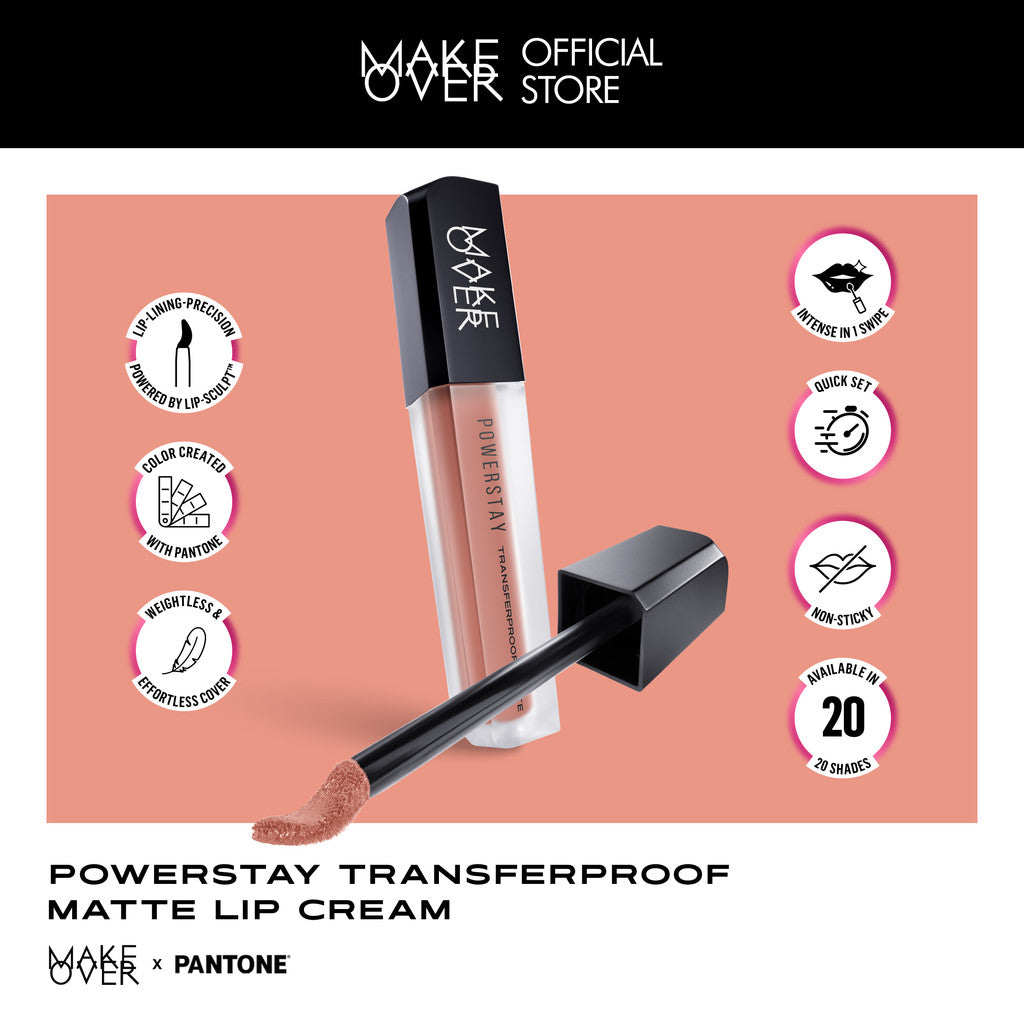 [TINTINTINWIN'S PICKS] MAKE OVER Powerstay Transferproof Matte Lip Cream - Lipcream x PANTONE Tahan Lama 14 Jam Lip Cream Tidak Kering Ringan Halus Kissproof Cocok untuk Ombre Lips Color Nude Lipstik BEST SELLER Lip Matte Lipstick 14H Make Up