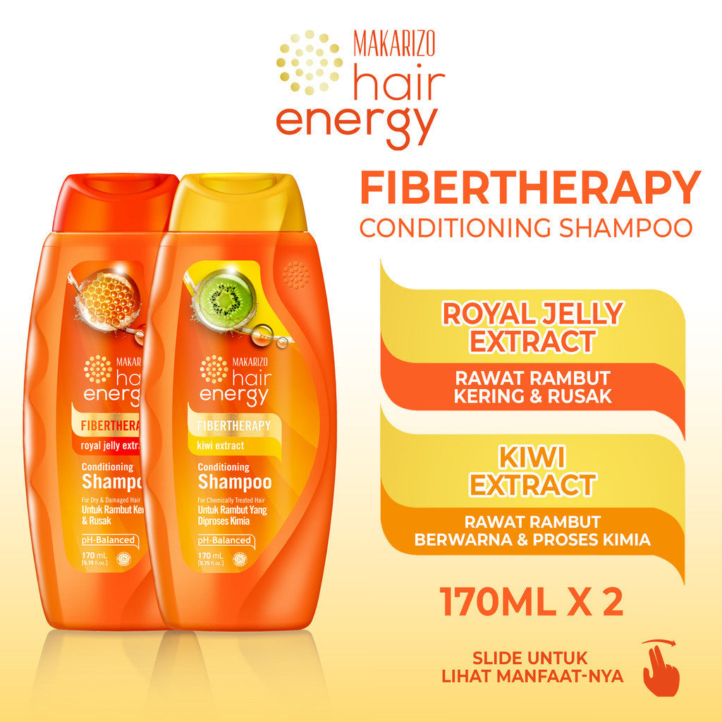 Paket Makarizo Hair Energy Shampoo Untuk Rambut Kering & Diwarnai Royal Jelly & Kiwi Extract 170mL