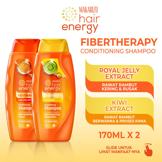 Paket Makarizo Hair Energy Shampoo Untuk Rambut Kering & Diwarnai Royal Jelly & Kiwi Extract 170mL