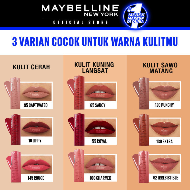 MAYBELLINE OFFICIAL LIP KIT Superstay Vinyl Ink 3 pcs - Shiny Pigmented Liquid Lipstik Lipstick Make Up Lipcream Longlasting Waterproof Viral Tahan Lama 16 jam
