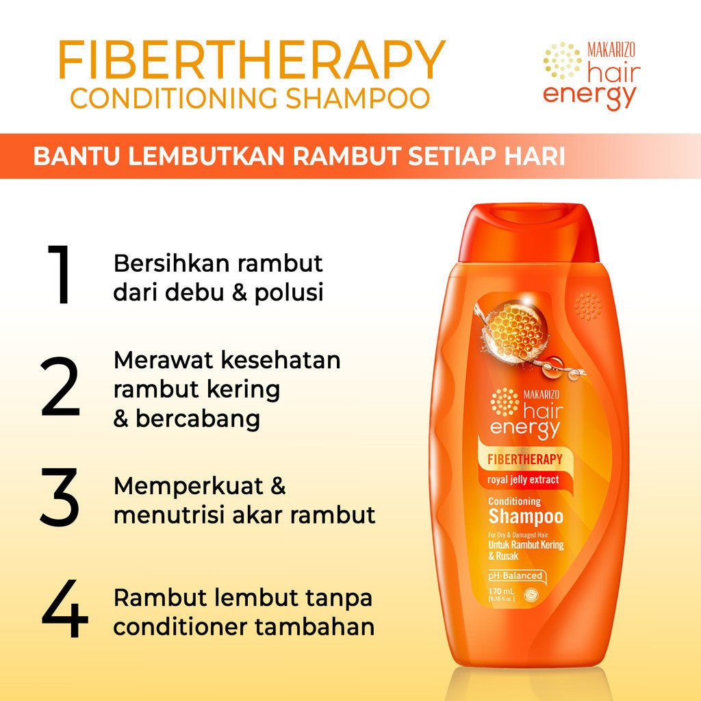 Paket Makarizo Hair Energy Shampoo Untuk Rambut Kering & Diwarnai Royal Jelly & Kiwi Extract 170mL