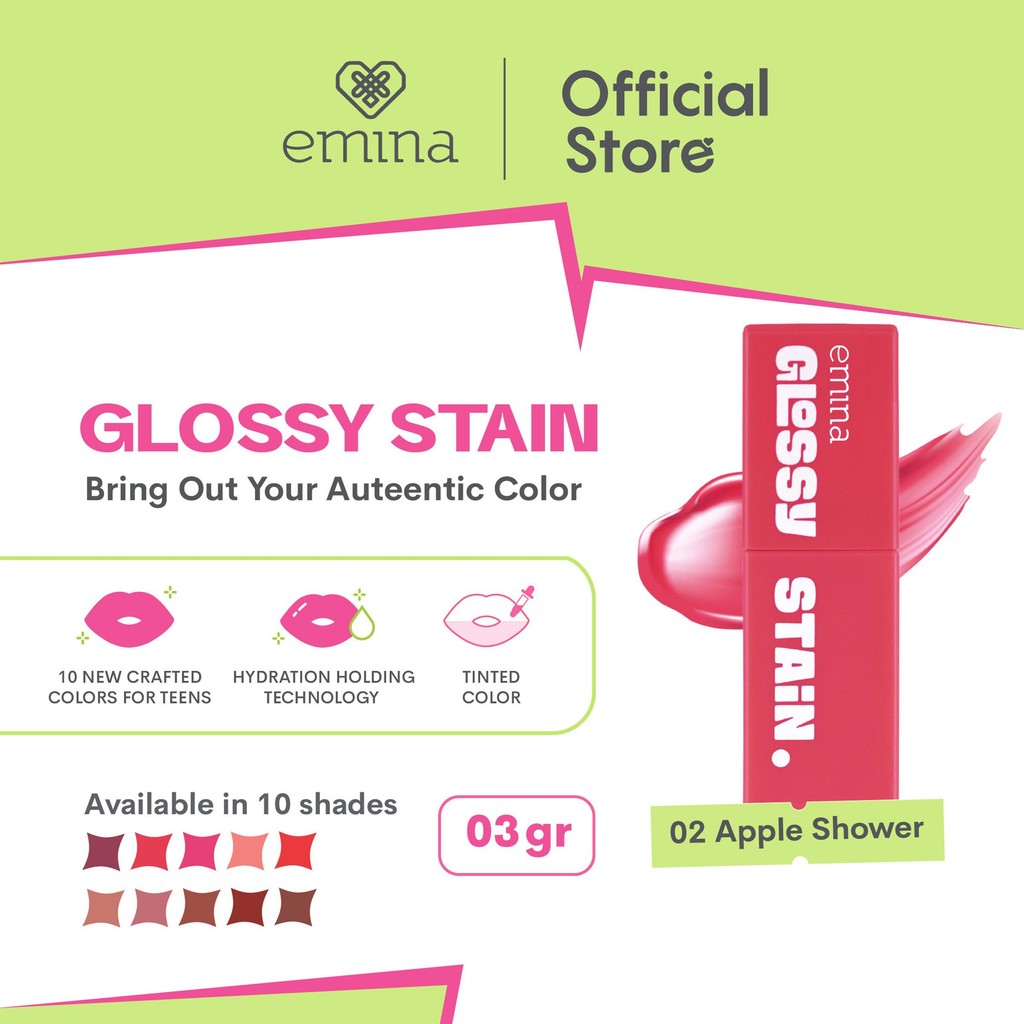 [SPECIAL 11.11] Emina Glossy Stain x Muzik Tiger 3 g - Melty Gel Lip Tint Glossy Finish, Tahan Lama dan Melembabkan