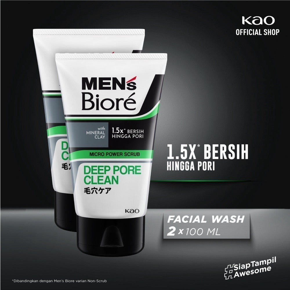 Men's Biore Micro Scrub Sabun Muka Pria Untuk Kulit Kusam Deep Fresh Deep Pore Clean Eksfoliasi 100 gr Twin Pack - Facial Wash