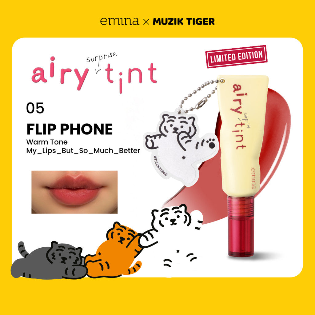 Emina Airy Surprise Tint x Muzik Tiger 3 g + Keychain - Lip Tint Ringan, Longlasting, Tahan Lama, Waterproof