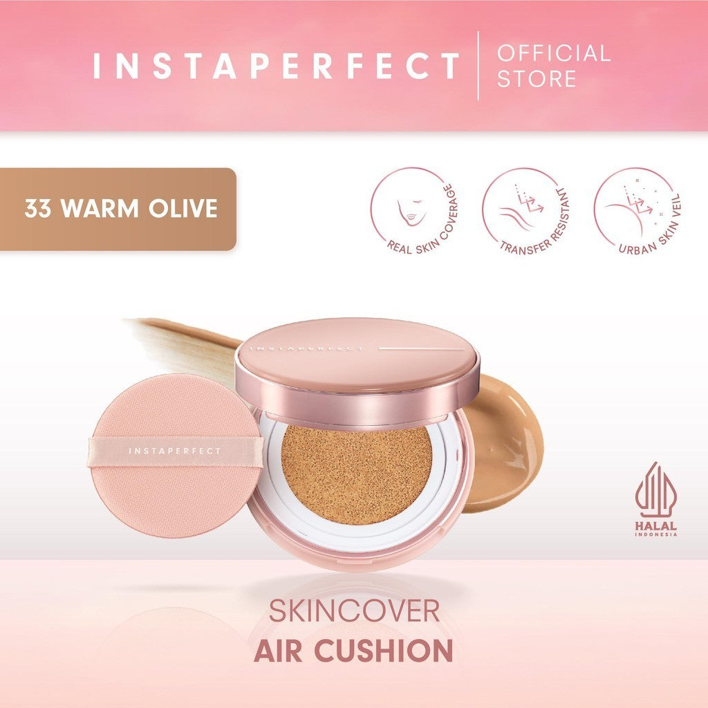 INSTAPERFECT Real Skin Cushion Complete Package (Skinover Air Cushion + Refill) Full Coverage Semi Matte Finish- Bundle Lengkap Make Up Tahan Lama
