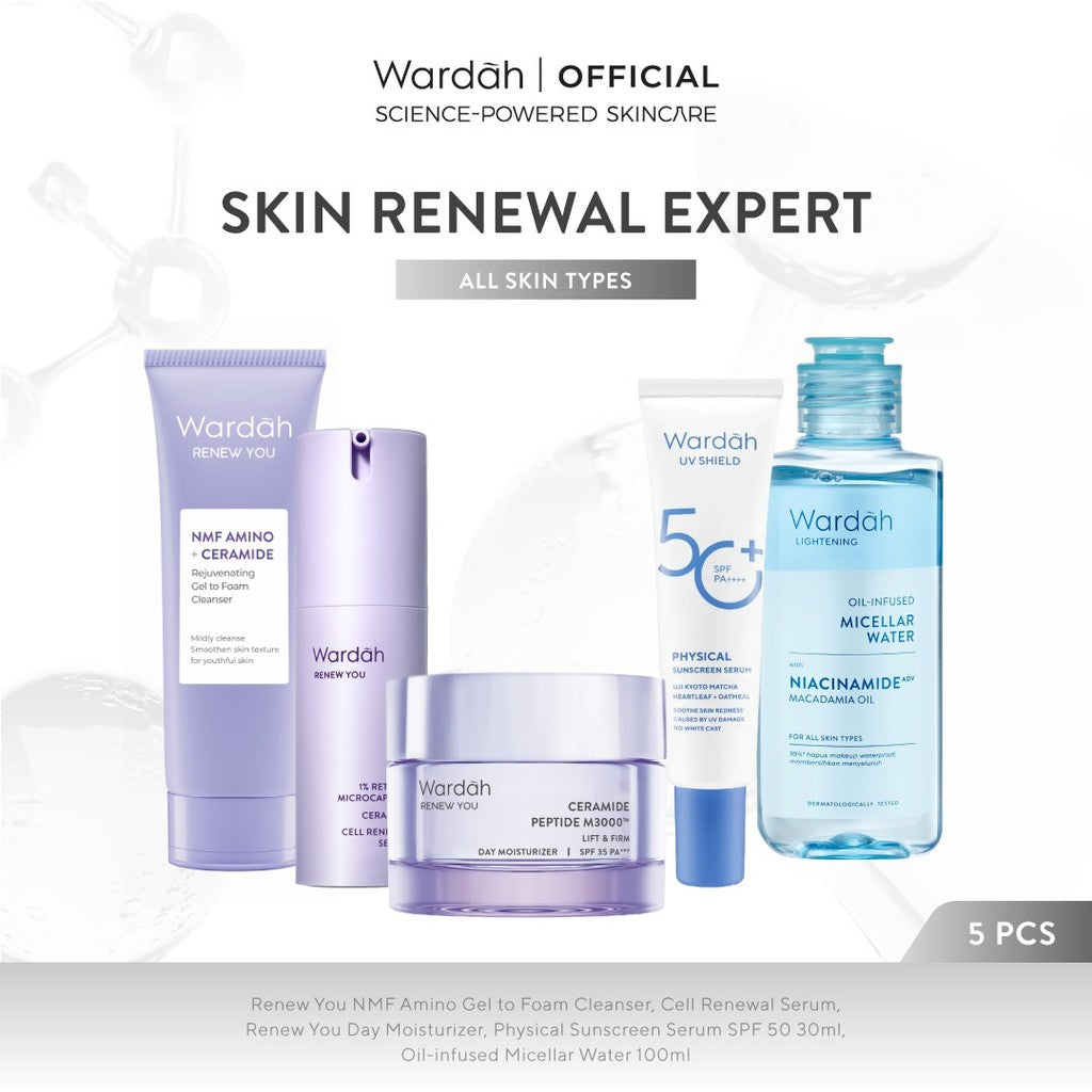 Paket Skincare Wardah Isi 5 pcs - Face Wash, Toner, Moisturizer Gel, Serum, & Sunscreen Paket Solusi Masalah Kulit - Skincare