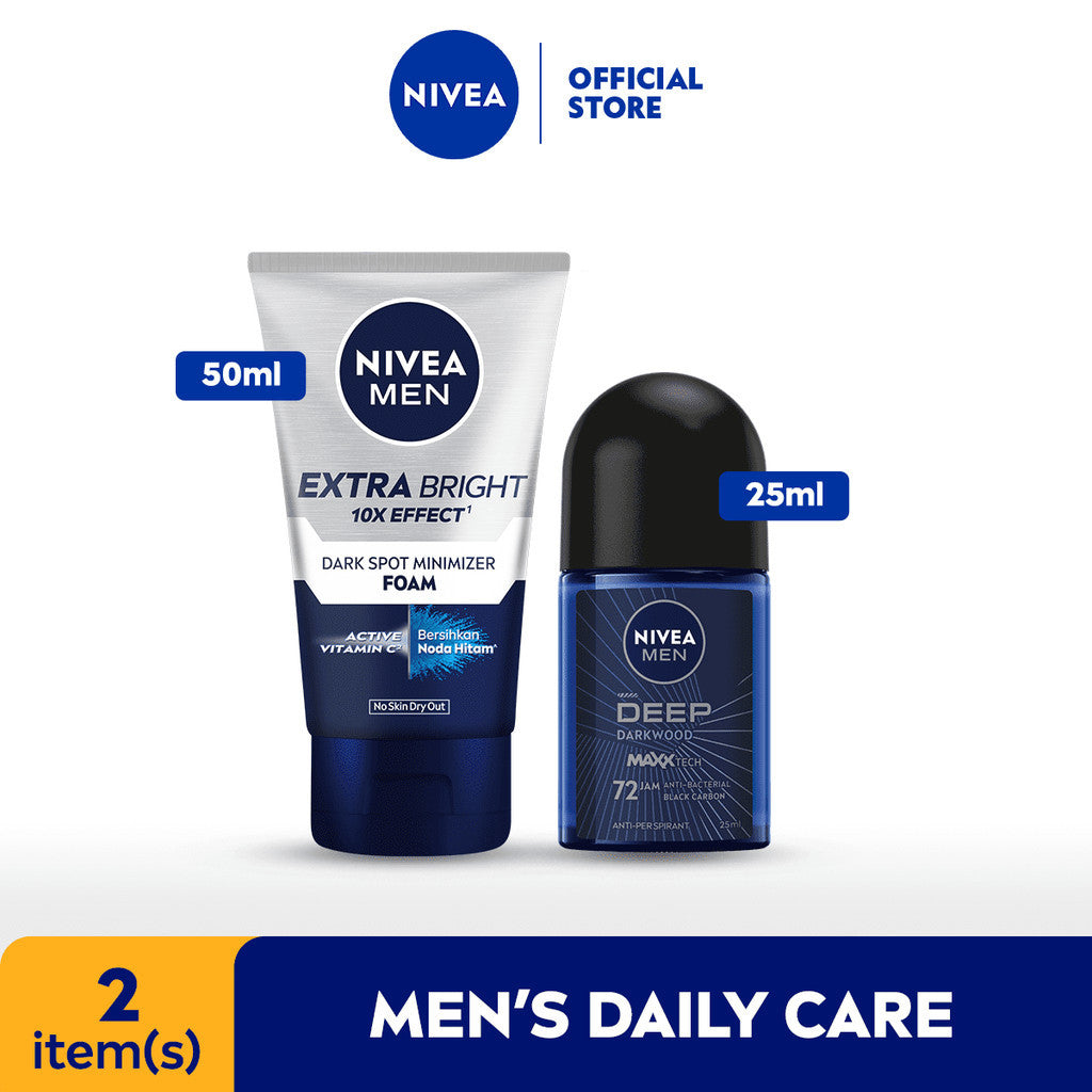 NIVEA MEN Travel Pack - Dark Spot Minimizer Facial Foam 50mL + Deodorant Deep Roll-On 25mL