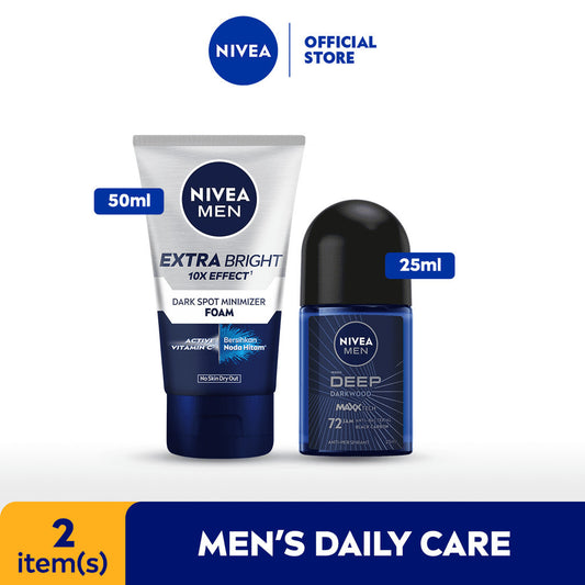 NIVEA MEN Travel Pack - Dark Spot Minimizer Facial Foam 50mL + Deodorant Deep Roll-On 25mL