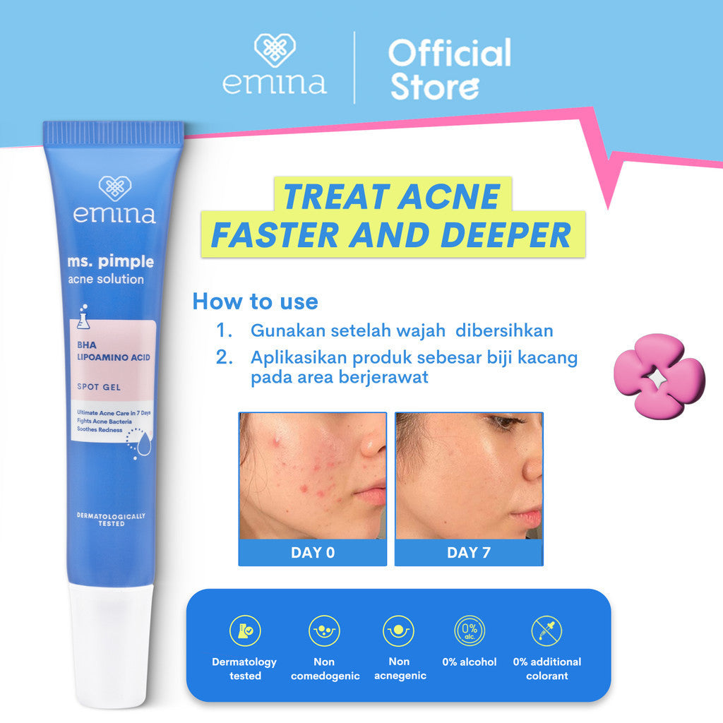 NEW! Emina Ms. Pimple Acne Solution spot Gel 15ml - Obat Totol Jerawat tanpa meninggalkan bekas noda
