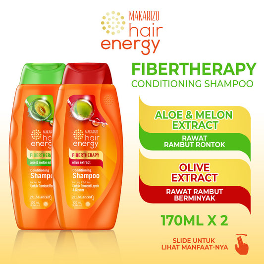 Paket Makarizo Hair Energy Shampoo Untuk Rambut Rontok & Lepek Aloe Melon & Olive Extract 170mL