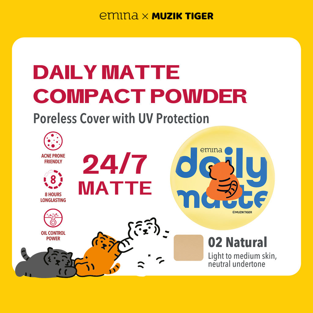 [SPECIAL 11.11] Emina Daily Matte Compact Powder x Muzik Tigerr 11 g - Bedak Padat Matte Finish & Oil Control Tahan Sampai 8 Jam