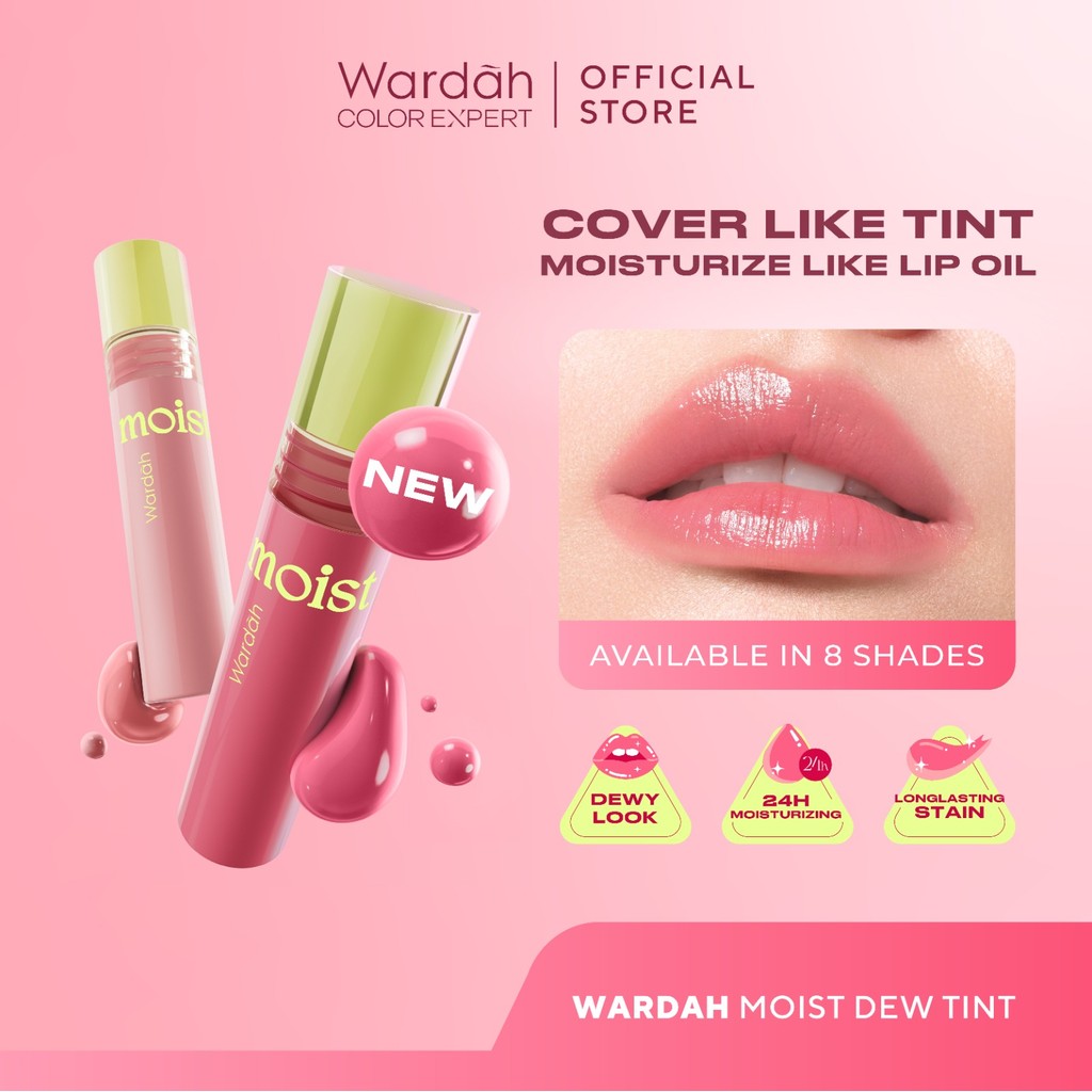 [FLASH SALE] WARDAH Moist Dew Tint 3g - With Oatmilk+Pentavitin - Ombre - Bibir Lembab - Coverage Tahan Seharian 24 Jam - Liptint Lip Stain Lipgloss Lip Tint Lip Matte Lipstick Lip Cream - Glossy Lip Longlasting Waterproof Tahan Lama - Makeup