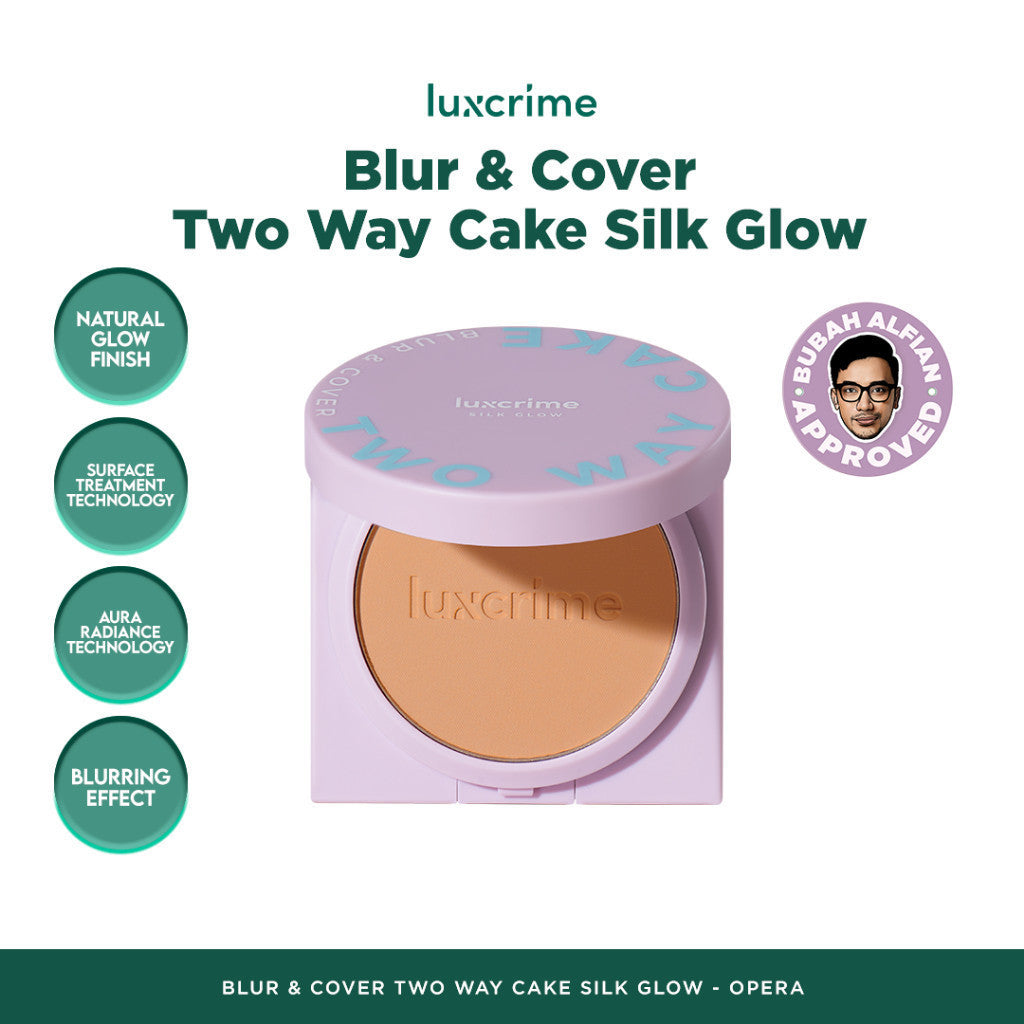 CANTIK - LUXCRIME Blur & Cover Two Way Cake Silk Glow 8.5gr Original - LUXCRIME TWC Silk Glow - Bedak Foundation Padat High Coverage Untuk Kulit Halus Tanpa Pori Bebas Minyak Tahan 24 Jam