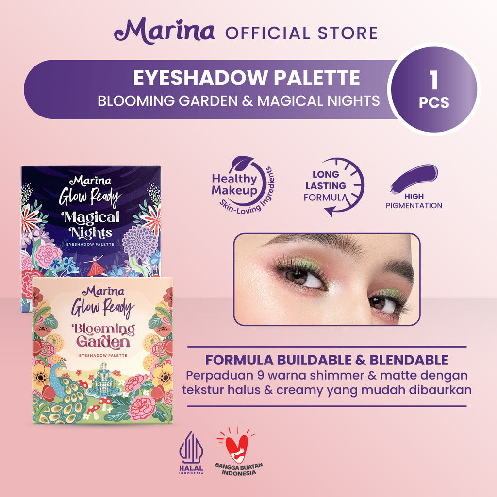 Marina Glow Ready Eyeshadow Palette Blooming Garden & Magical Nights 9g - [Exp Date : 08.2027]