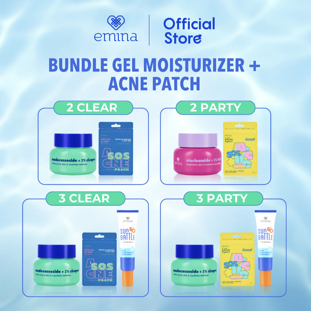 Emina Bundle Gel Moisturizer + Acne Patch - Bundle Moisturizer Gel, Pimple Pacth Acne Spot Treatment Sticker Jerawat Tipis Penghilang