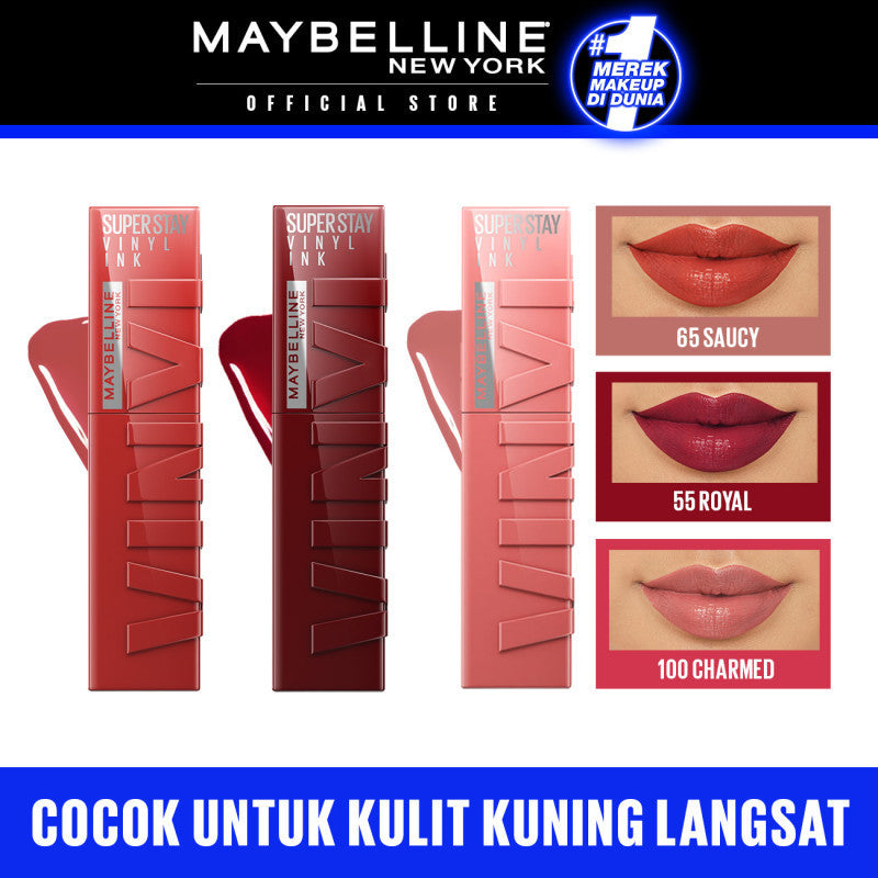 MAYBELLINE OFFICIAL LIP KIT Superstay Vinyl Ink 3 pcs - Shiny Pigmented Liquid Lipstik Lipstick Make Up Lipcream Longlasting Waterproof Viral Tahan Lama 16 jam