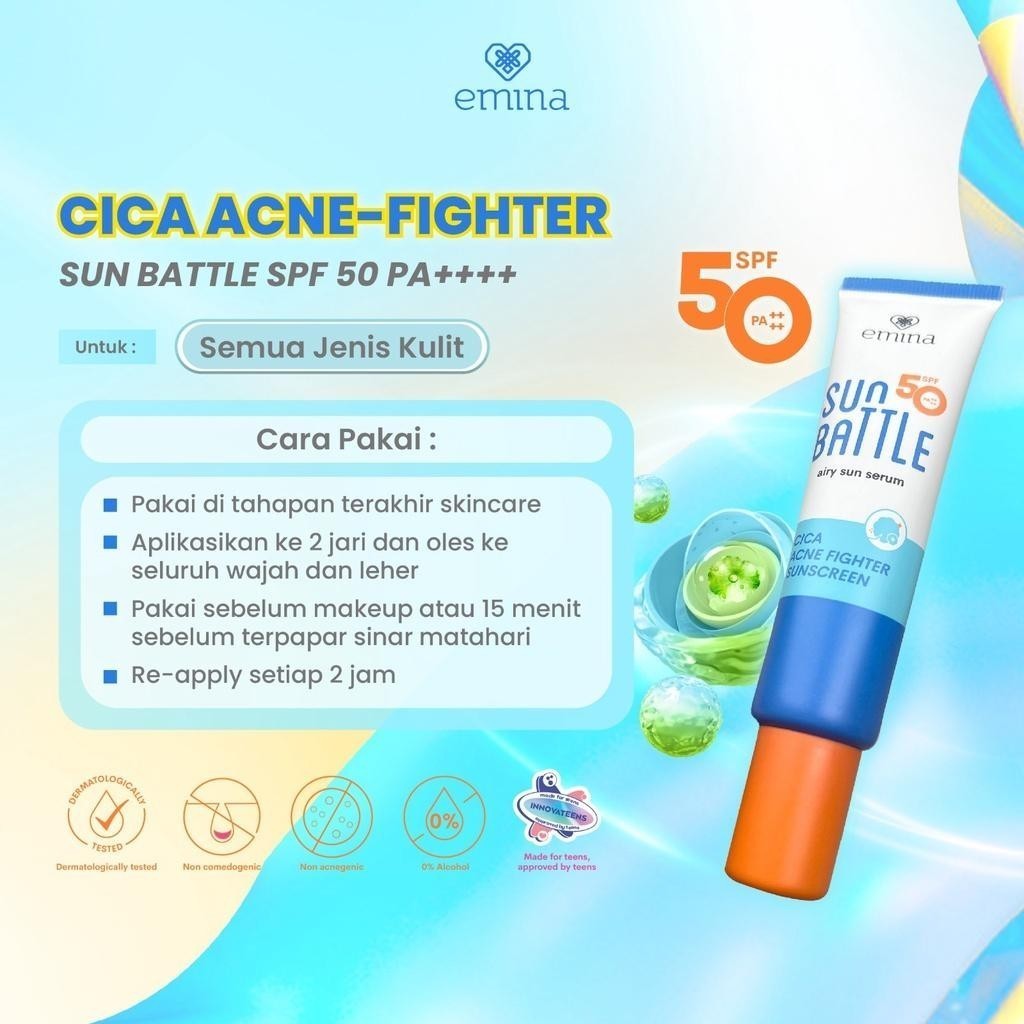 [NEW! MUST HAVE] Emina Sun Battle Spf 50 Pa++++ Cica Acne Fighter Sunscreen
