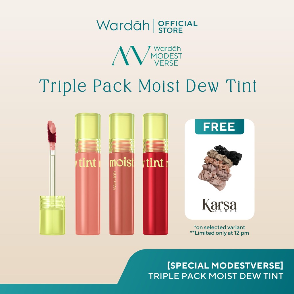 WARDAH TRIPLE PACK Moist Dew Tint 3 g 3 pcs - Liptint yang Mengadung Oatmilk dan Pentavitin - Makeup