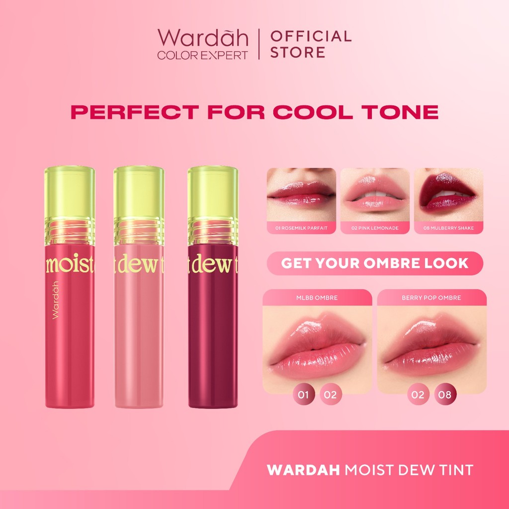 WARDAH TRIPLE PACK Moist Dew Tint 3 g 3 pcs - Liptint yang Mengadung Oatmilk dan Pentavitin - Makeup