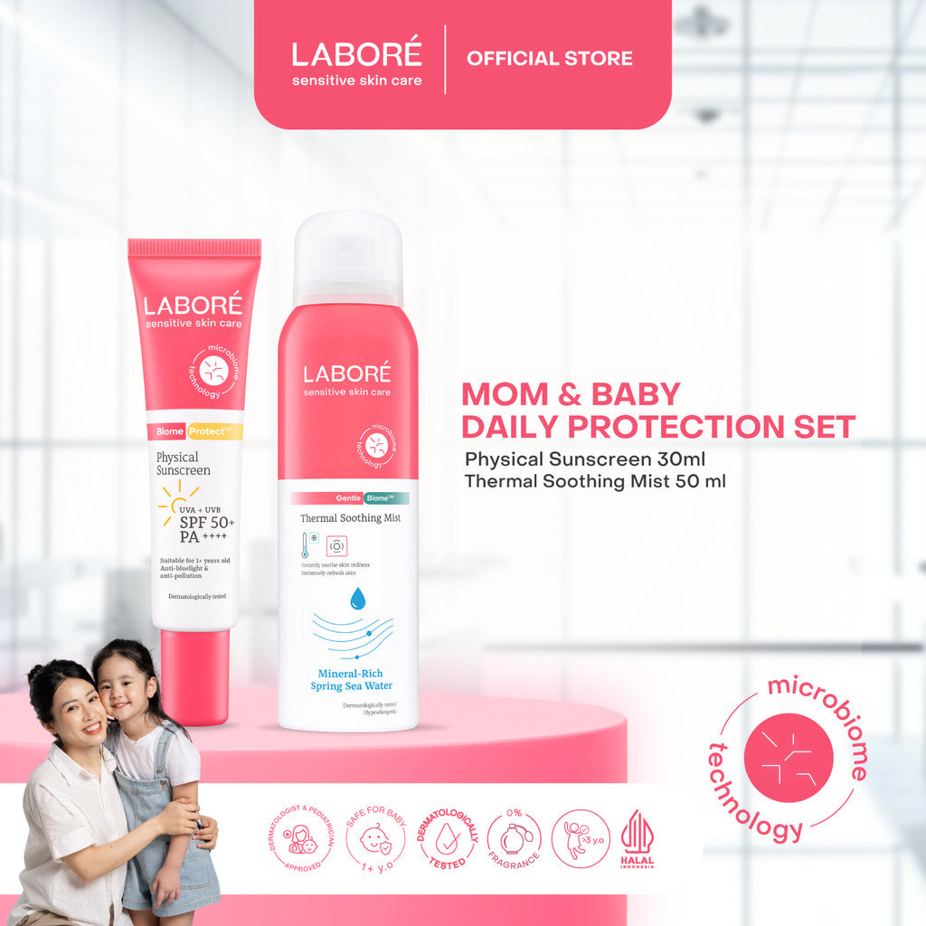 Labore Mom & Baby Daily Protection Set - Physical Sunscreen 30 ml, Thermal Soothing Mist 50 ml| Sunscreen SPF Aman untuk Ibu Hamil, Menyusui, dan Anak Bayi Diatas 1 Tahun|Mist Menyegarkan dan Melindungi Kulit Sensitif Bumil & Busui
