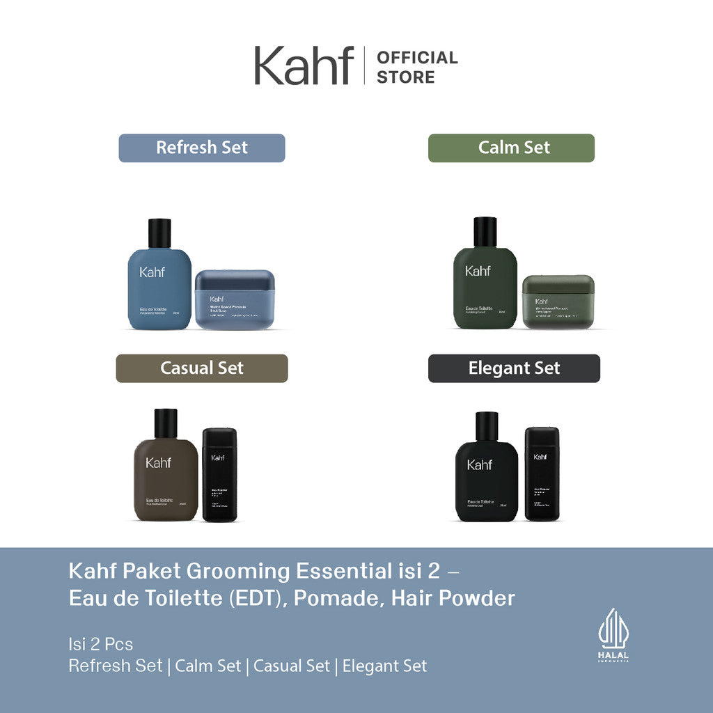 Kahf Paket Grooming Essential isi 2 - Eau de Toilette (EDT), Pomade, Hair Powder
