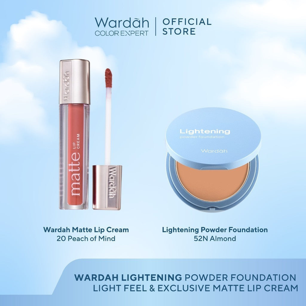 [BUNDLE] WARDAH Paket Exclusive Two Way Cake Lightening Powder Foundation Light Feel Flawless 12 g x Exclusive Matte Lip Cream 4g Basic Make Up - Makeup - Cocok Dipakai dengan Cushion