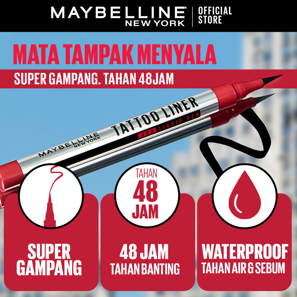 Maybelline Paket Hemat Hypercurl Waterproof Mascara + Tattoo Liner 48hr + Color Rivals Eyeshadow | Waterproof Maskara Eye Makeup Black Smudgeproof Panjang