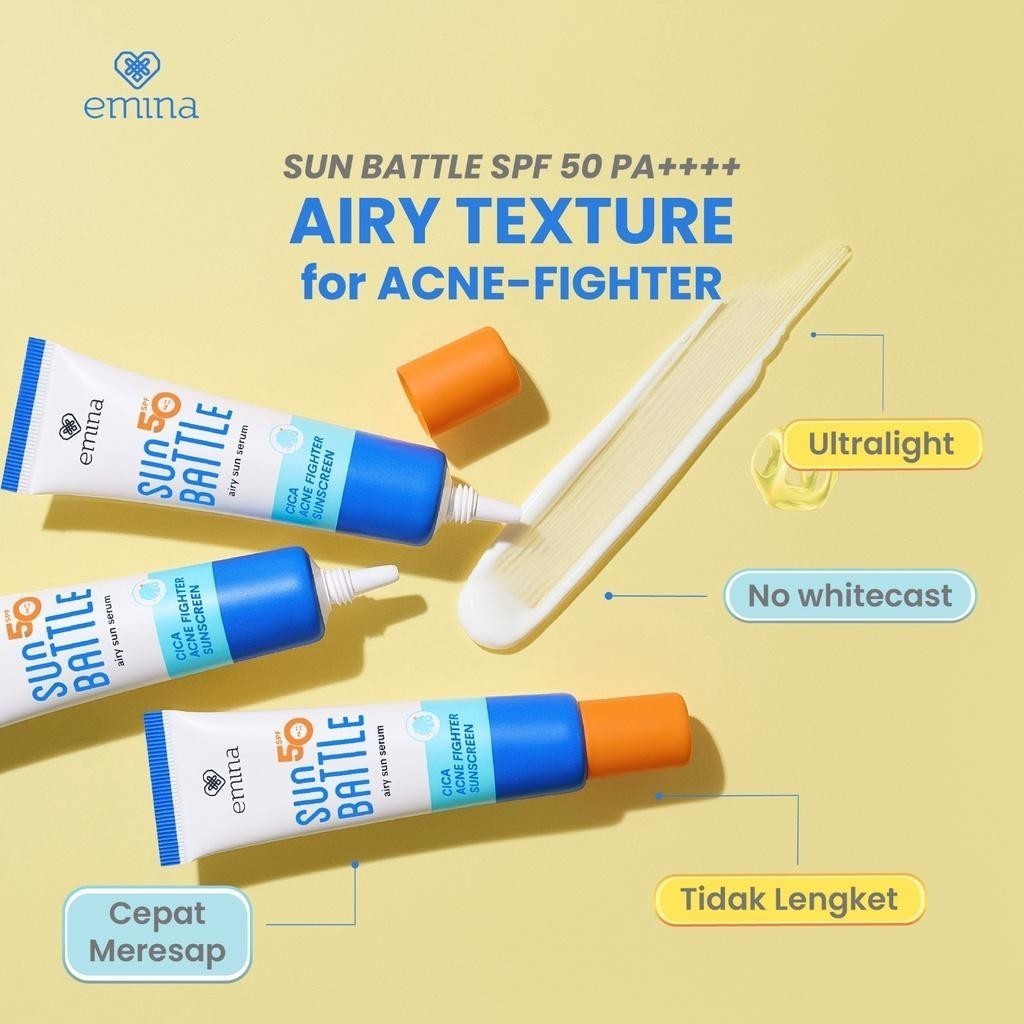 [NEW! MUST HAVE] Emina Sun Battle Spf 50 Pa++++ Cica Acne Fighter Sunscreen