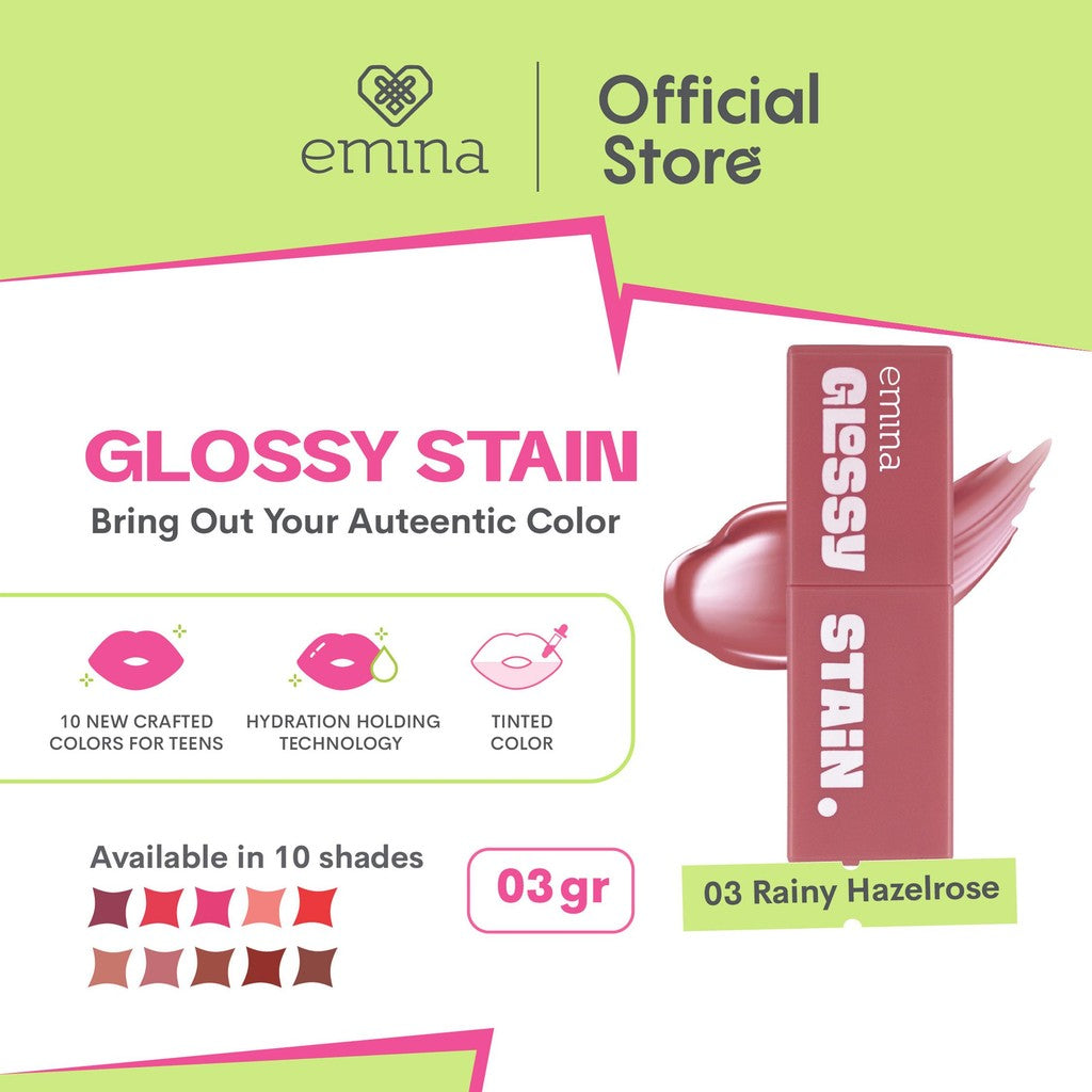 [SPECIAL 11.11] Emina Glossy Stain x Muzik Tiger 3 g - Melty Gel Lip Tint Glossy Finish, Tahan Lama dan Melembabkan