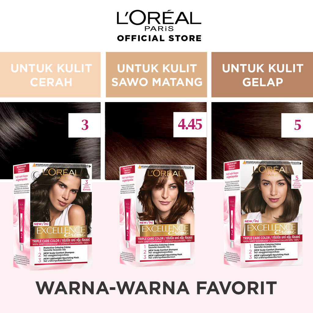 (PAKET HEMAT ISI 2) L'Oreal Paris Excellence Creme Triple Care Hair Color 4.25 Moka Brown (Cat / Pewarna Rambut)