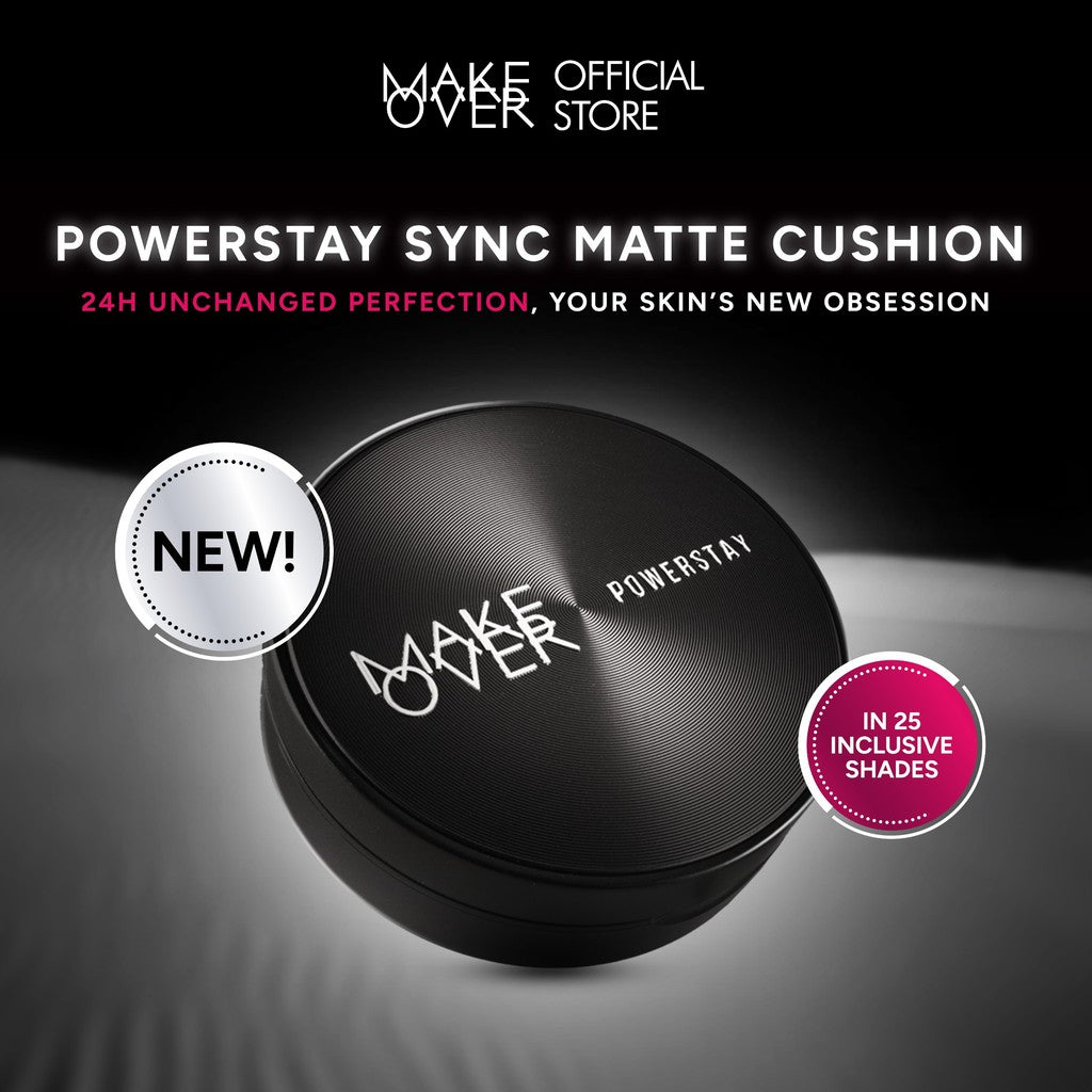 [SPECIAL 11.11] MAKE OVER Perfect Matte Face Bundle: Powerstay Sync Matte Cushion + Powerstay 24H Matte Powder Foundation - Paket Complexion Face Makeup Flawless Glow Cushion Smooth Cover 24 Jam Tahan Lama Foundation Bedak Concealer Wajah Baru
