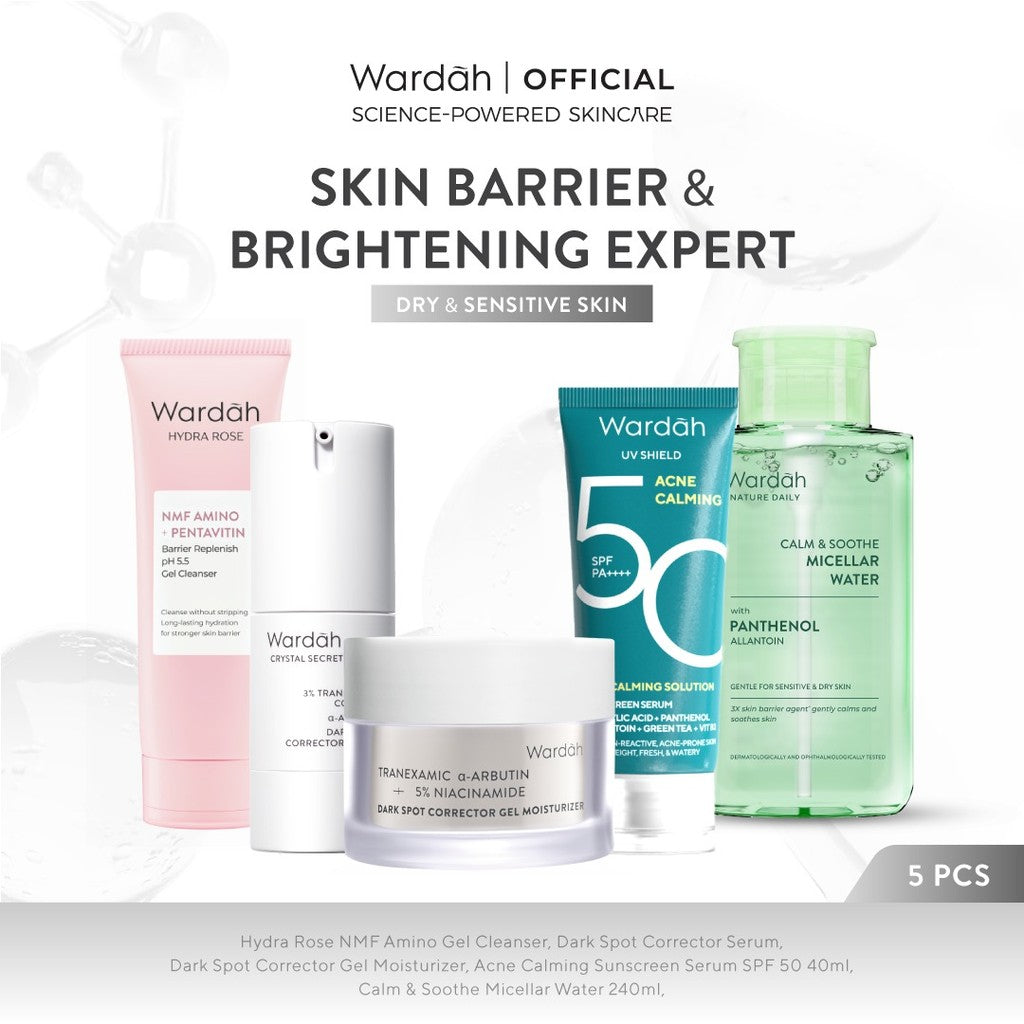 Paket Skincare Wardah Isi 5 pcs - Face Wash, Toner, Moisturizer Gel, Serum, & Sunscreen Paket Solusi Masalah Kulit - Skincare