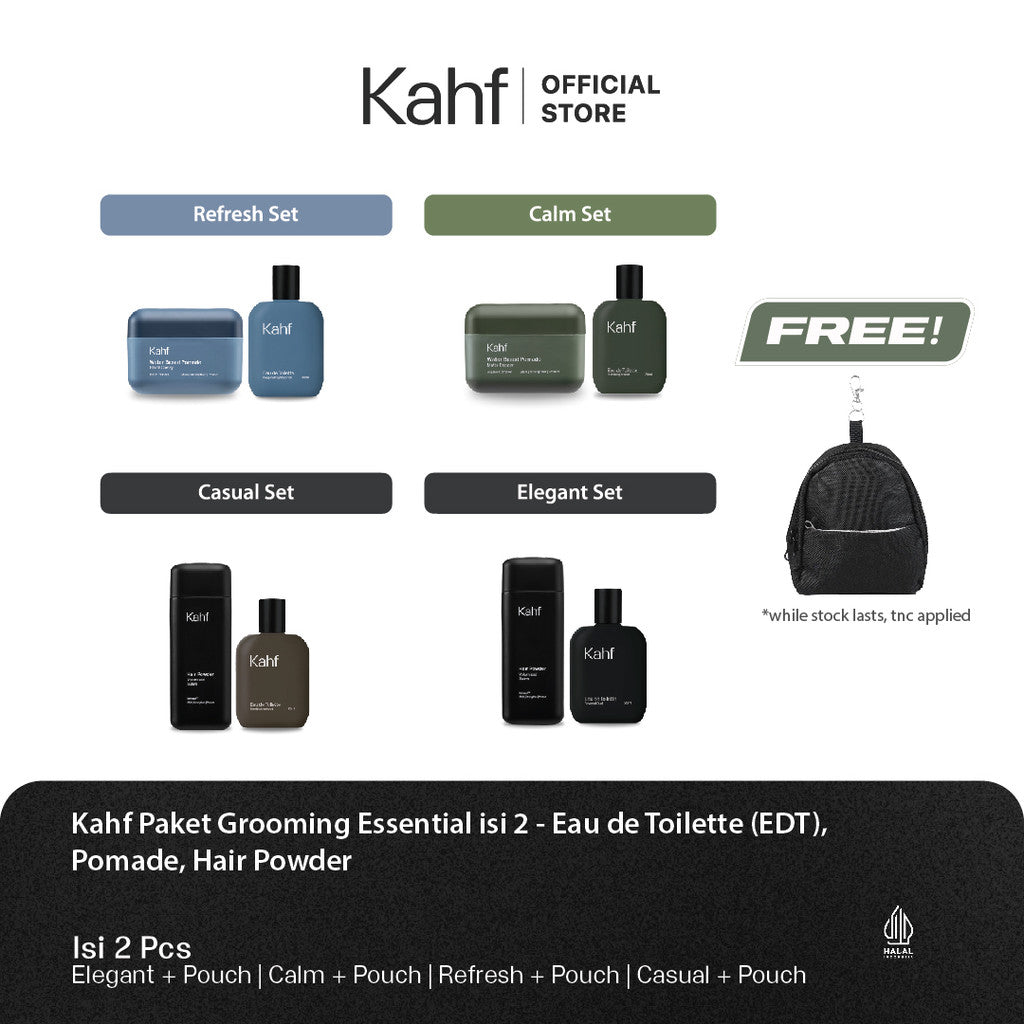 Kahf Paket Grooming Essential isi 2 - Eau de Toilette (EDT), Pomade, Hair Powder