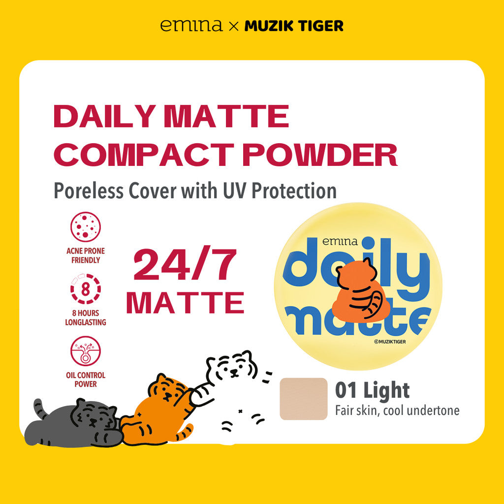 [SPECIAL 11.11] Emina Daily Matte Compact Powder x Muzik Tigerr 11 g - Bedak Padat Matte Finish & Oil Control Tahan Sampai 8 Jam