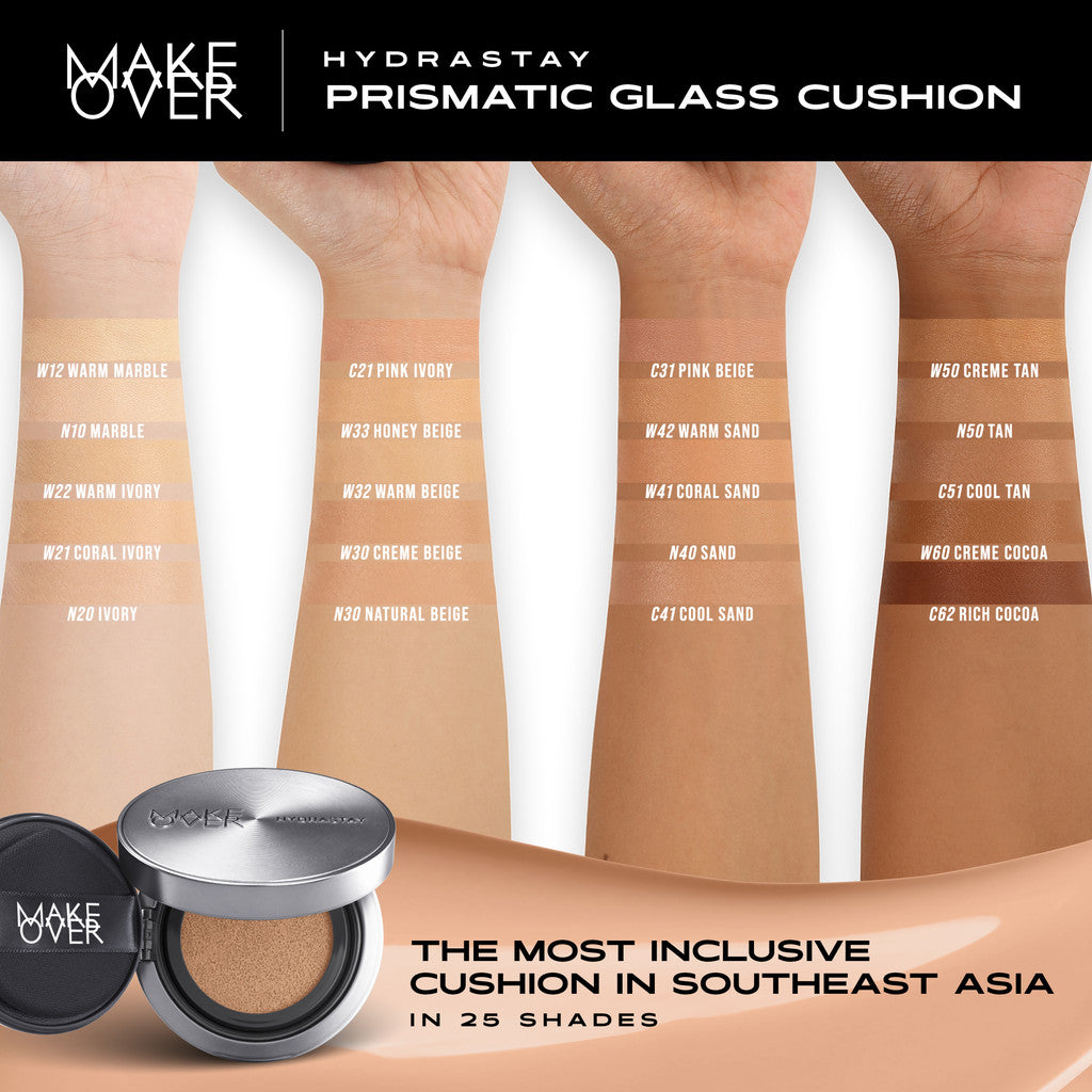 MAKE OVER Healthy Matte Face Bundle: Hydrastay Prismatic Glass Cushion + Powerstay 24H Matte Powder Foundation - Paket Complexion Face Makeup Flawless Glow Cushion Smooth Cover 24 Jam Tahan Lama Foundation Bedak Concealer Wajah Baru